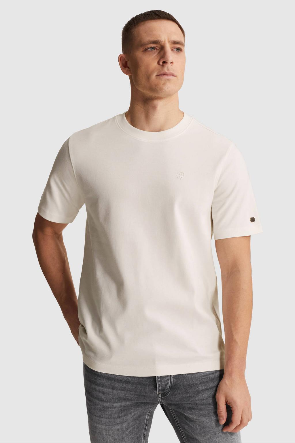 Witte heren Cast Iron regular T-shirt van katoen met effen en korte mouwen