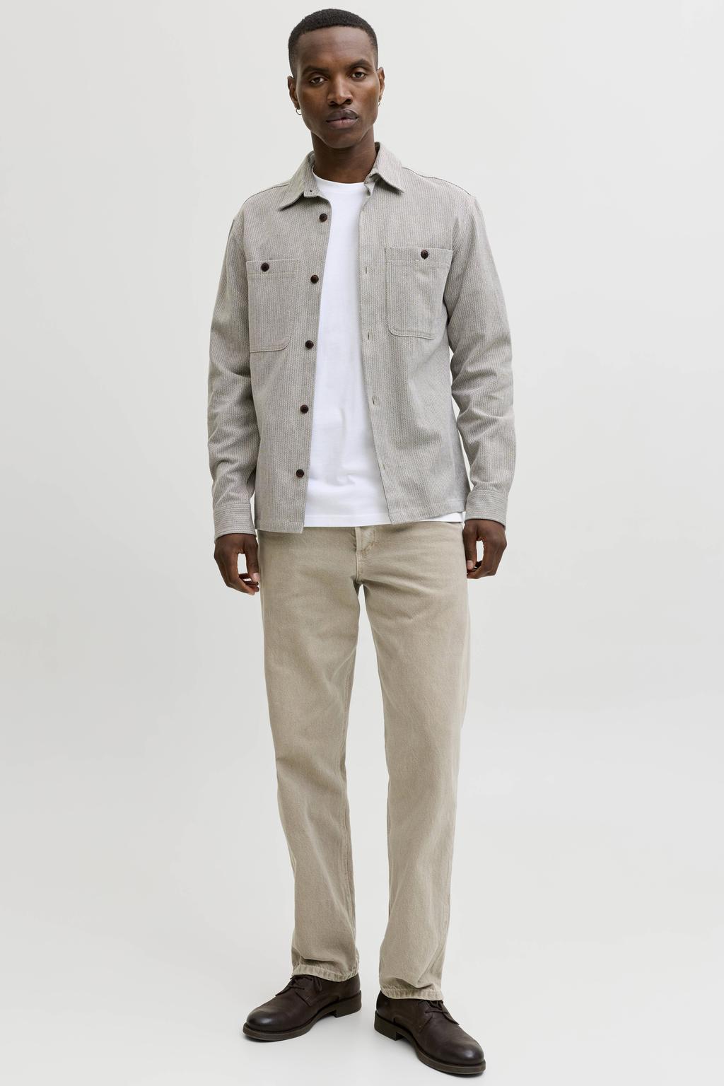 JACK & JONES PREMIUM regular casual overhemd met linnen grijs