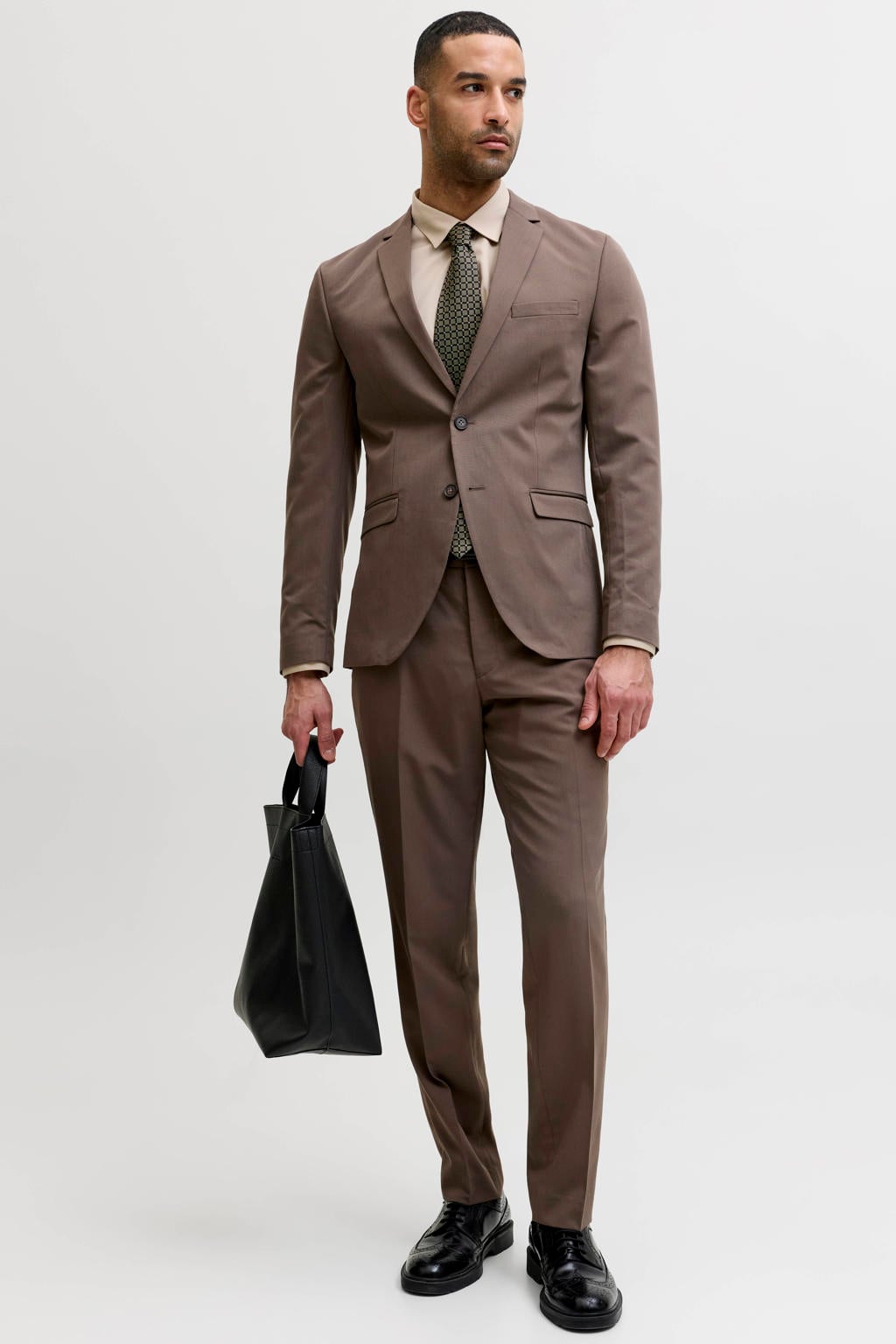 JACK & JONES ESSENTIALS super slim kostuum JPRFRANCO bruin