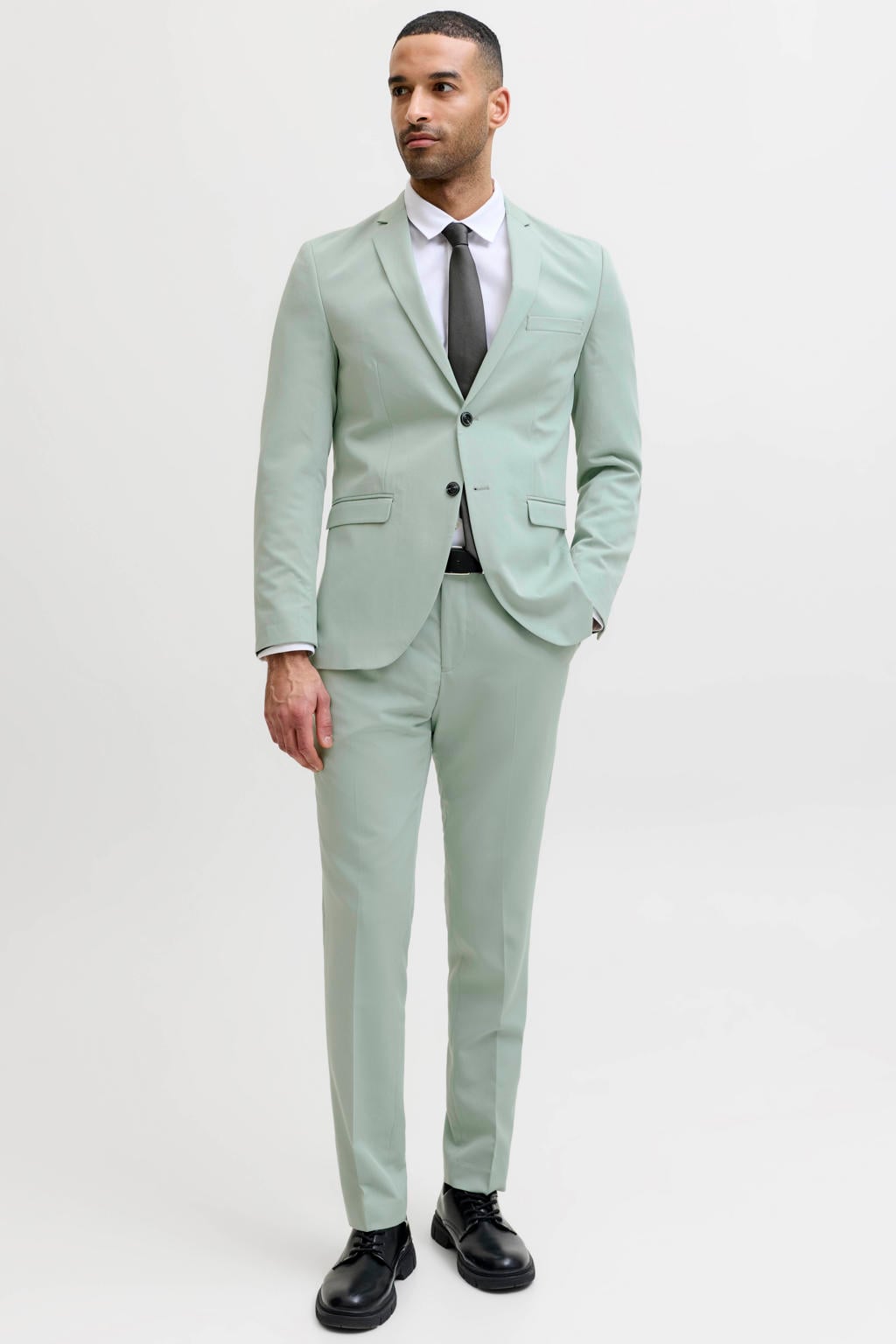 Lichtgroene heren JACK & JONES PREMIUM kostuum van polyester met effen en geweven detail