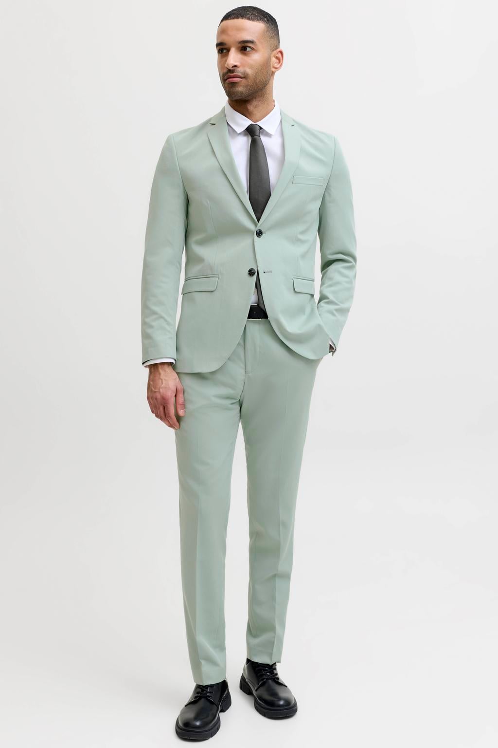 Lichtgroene heren JACK & JONES PREMIUM kostuum van polyester met effen en geweven detail