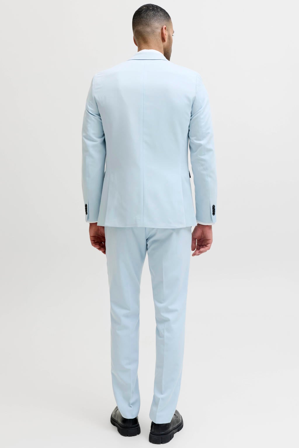 Lichtblauwe heren JACK & JONES PREMIUM kostuum van polyester met effen en geweven detail
