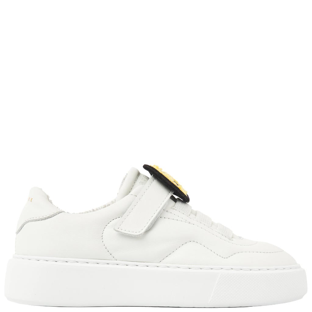 Witte jongens en meisjes Nubikk Vince Rush K leren sneakers met elastische veter- met klittenbandsluiting