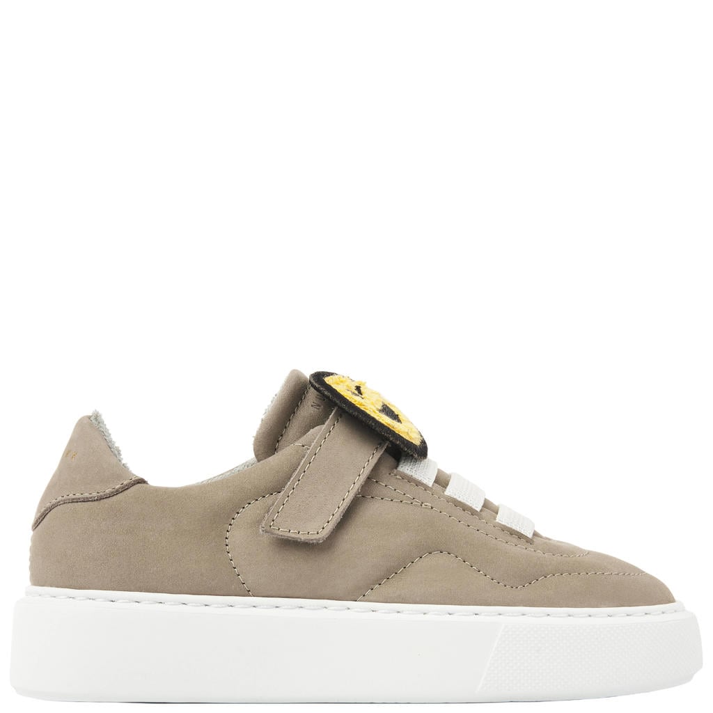 Taupe jongens en meisjes Nubikk Vince Rush K leren sneakers van nubuck met elastische veter- met klittenbandsluiting