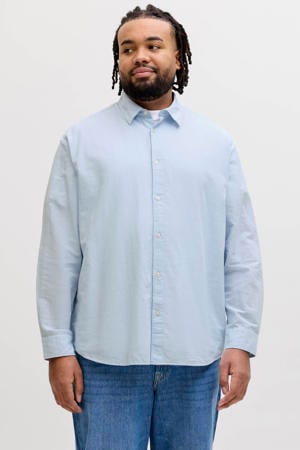 regular casual overhemd met linnen Plus Size lichtblauw