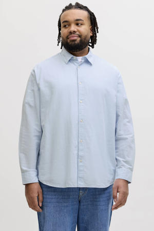 regular casual overhemd met linnen Plus Size lichtblauw