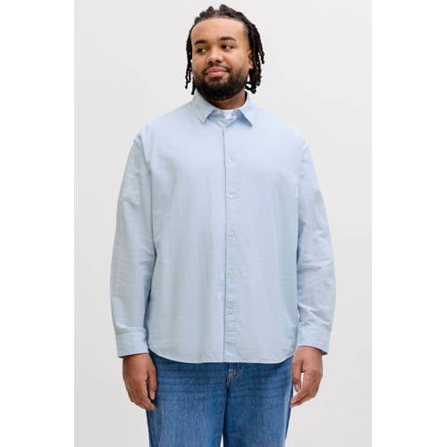 JACK & JONES PLUS SIZE regular casual overhemd met linnen Plus Size lichtblauw afbeelding