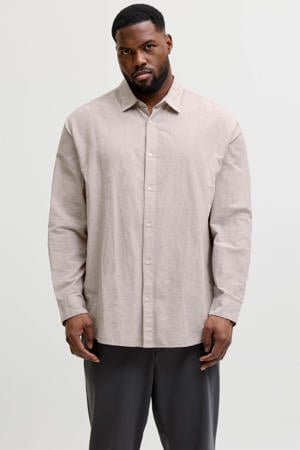 regular casual overhemd met linnen Plus Size beige