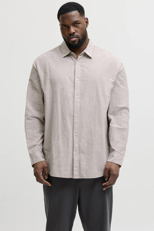 regular casual overhemd met linnen Plus Size beige