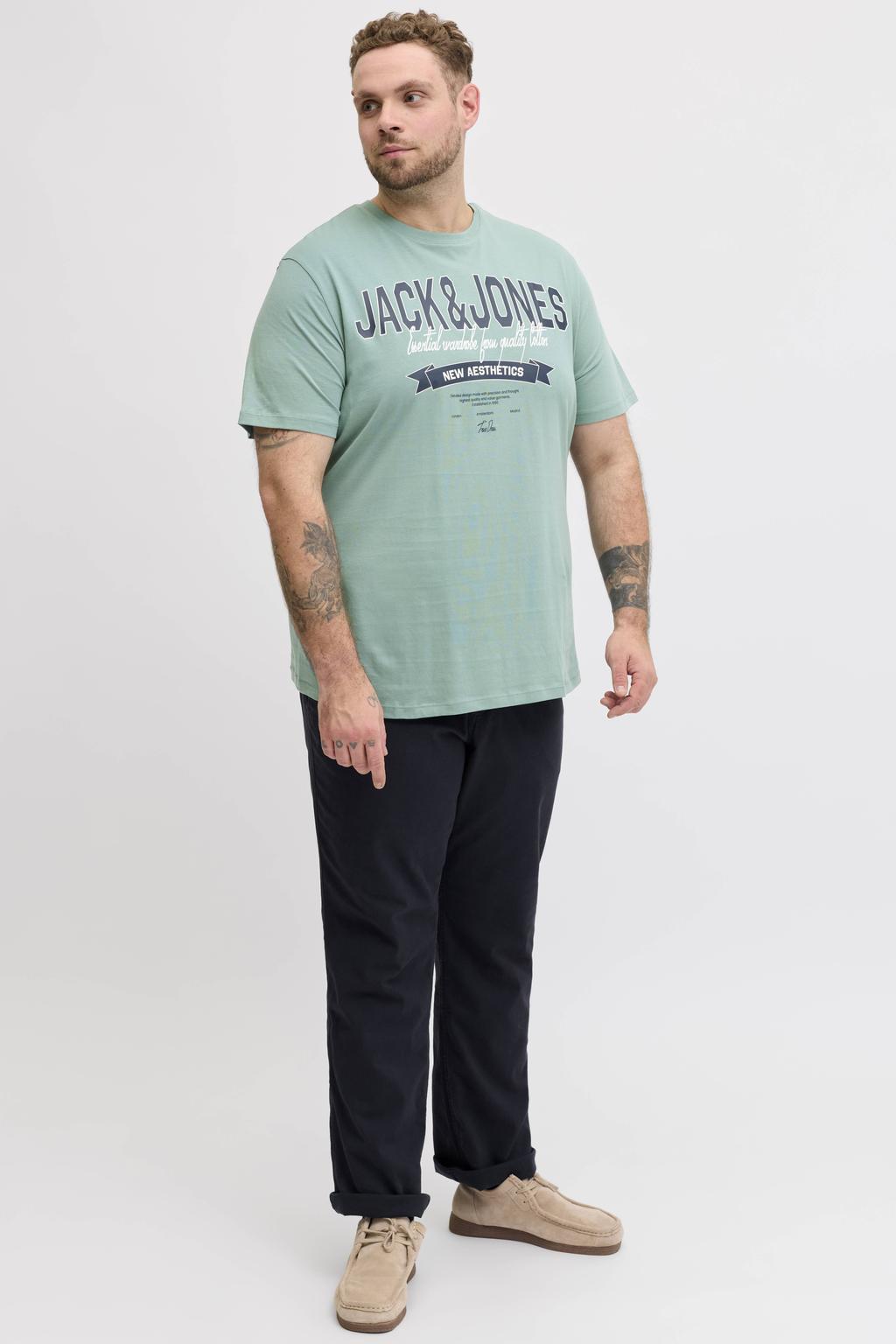 Turquoise heren JACK & JONES PLUS SIZE regular T-shirt Plus Size van katoen met printopdruk en korte mouwen