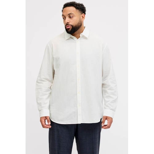 JACK & JONES PLUS SIZE regular casual overhemd met linnen Plus Size wit afbeelding