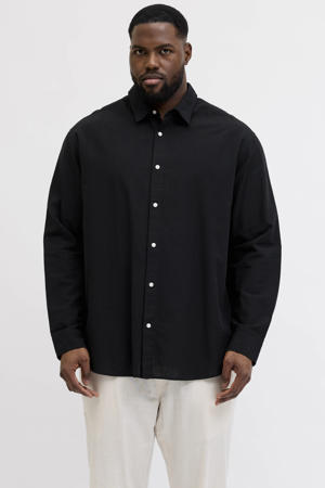 regular casual overhemd met linnen Plus Size zwart