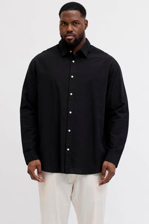 regular casual overhemd met linnen Plus Size zwart