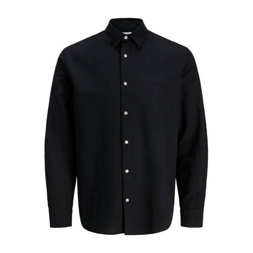 JACK & JONES PLUS SIZE regular casual overhemd met linnen Plus Size zwart afbeelding