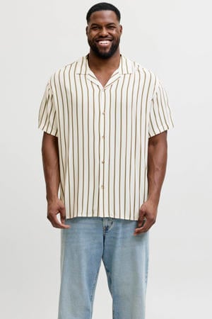 regular gestreepte casual overhemd gebreid Plus Size ecru