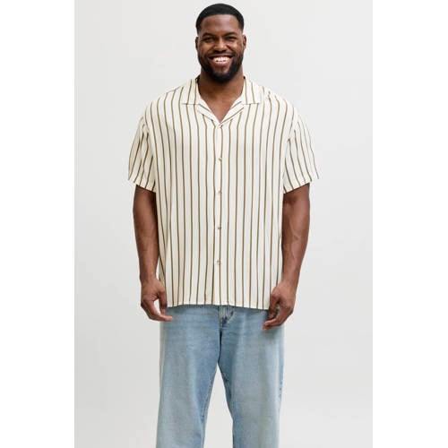 JACK & JONES PLUS SIZE regular gestreepte casual overhemd gebreid Plus Size ecru afbeelding