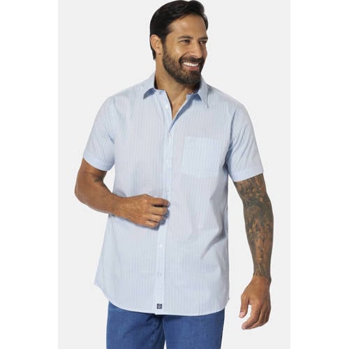 Jan Vanderstorm loose gestreepte casual overhemd Plus Size lichtblauw afbeelding