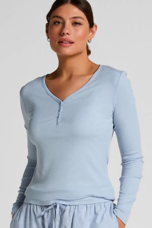 pyjamatop met ribstructuur lichtblauw