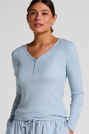 pyjamatop met ribstructuur lichtblauw