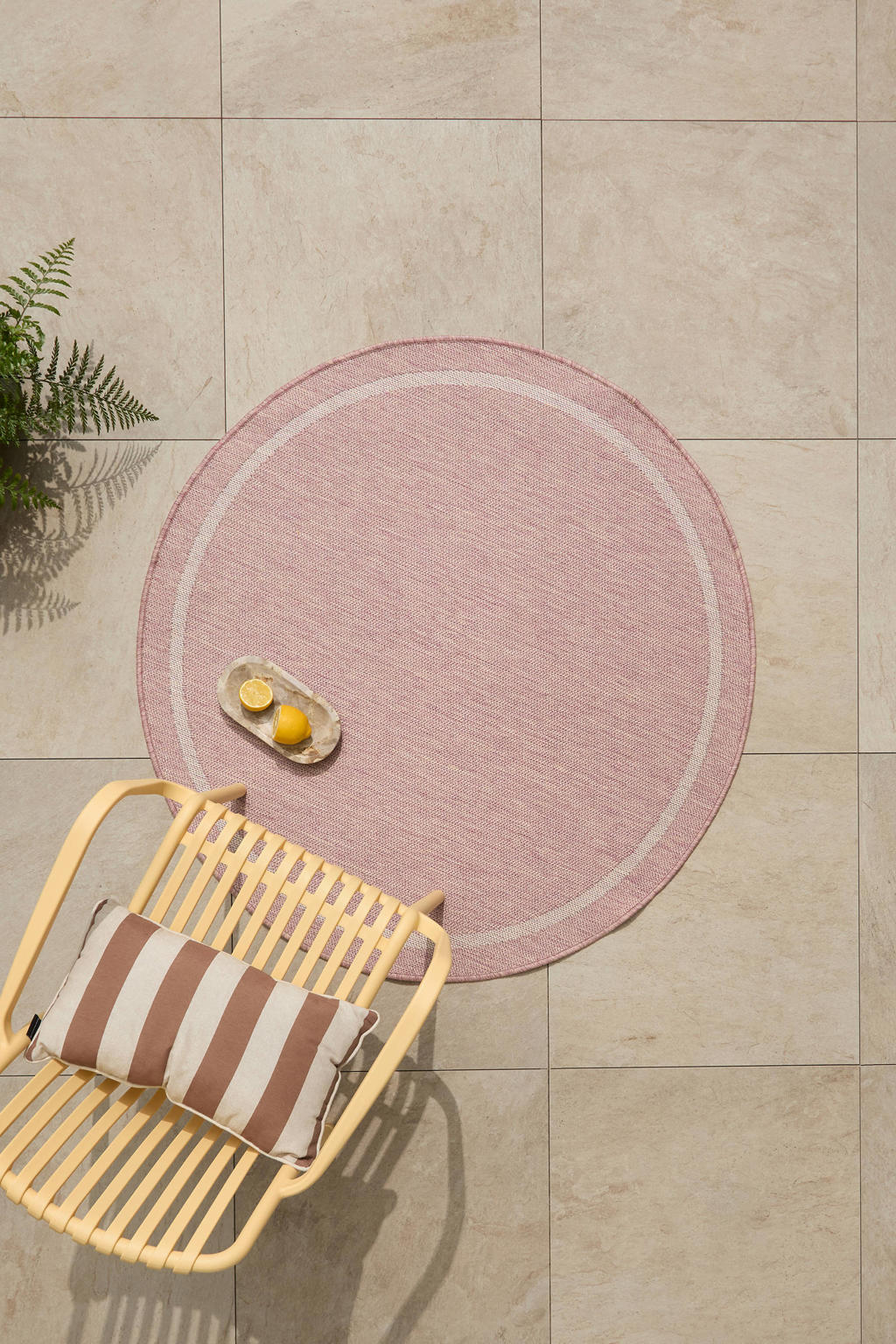 NOUS Living binnen- en buitenvloerkleed rond roze (Ø120 cm)