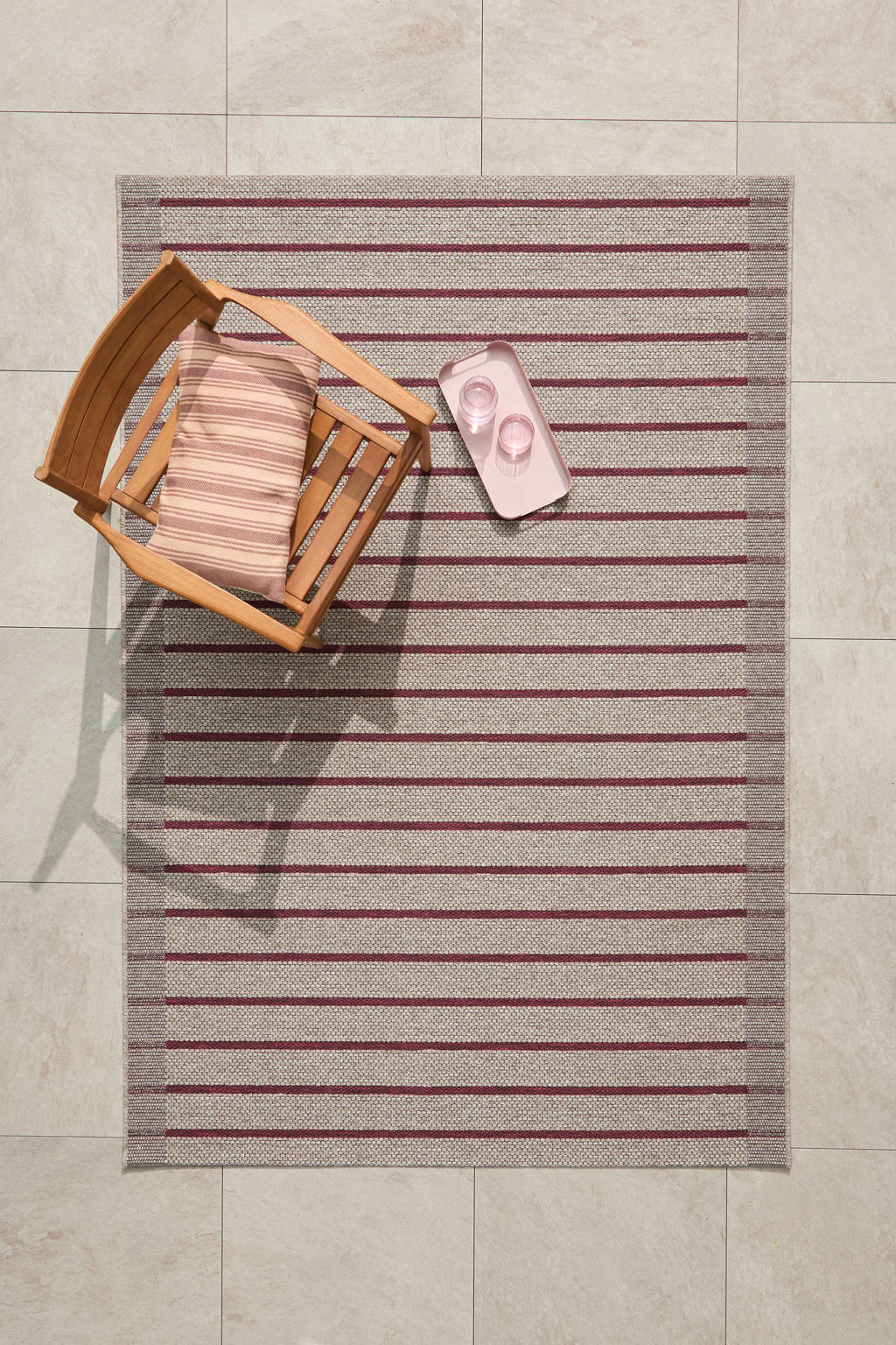 NOUS Living binnen- en buitenvloerkleed zand/roodroze (230x160 cm)