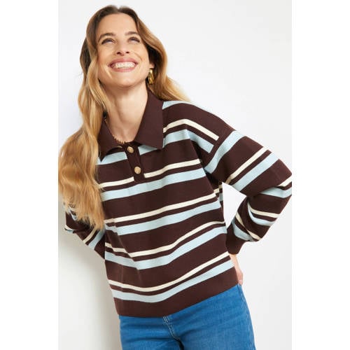 LOLALIZA gestreepte pullover donkerbruin afbeelding
