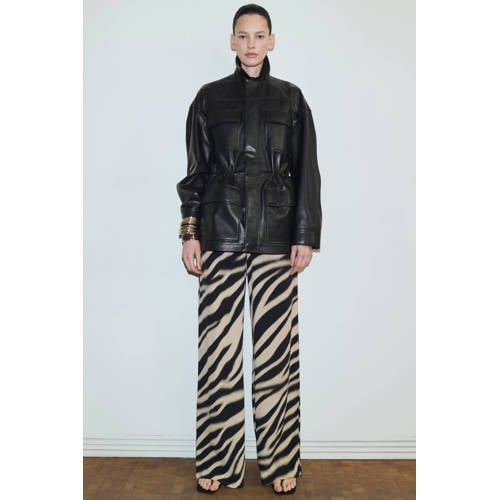 Mango wide leg regular waist broek zwart afbeelding