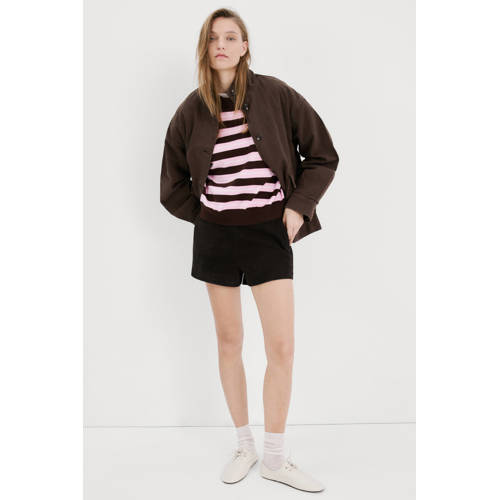 Mango gestreepte pullover donkerbruin afbeelding