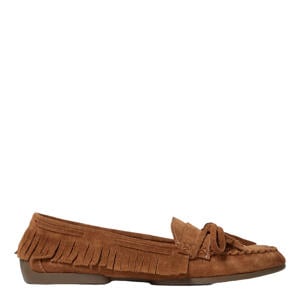 Margitsw Finge suède mocassins met franjes - cognac
