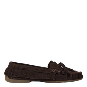 Margitsw Finge suède mocassins met franjes - donkerbruin