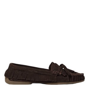 Margitsw Finge suède mocassins met franjes - donkerbruin