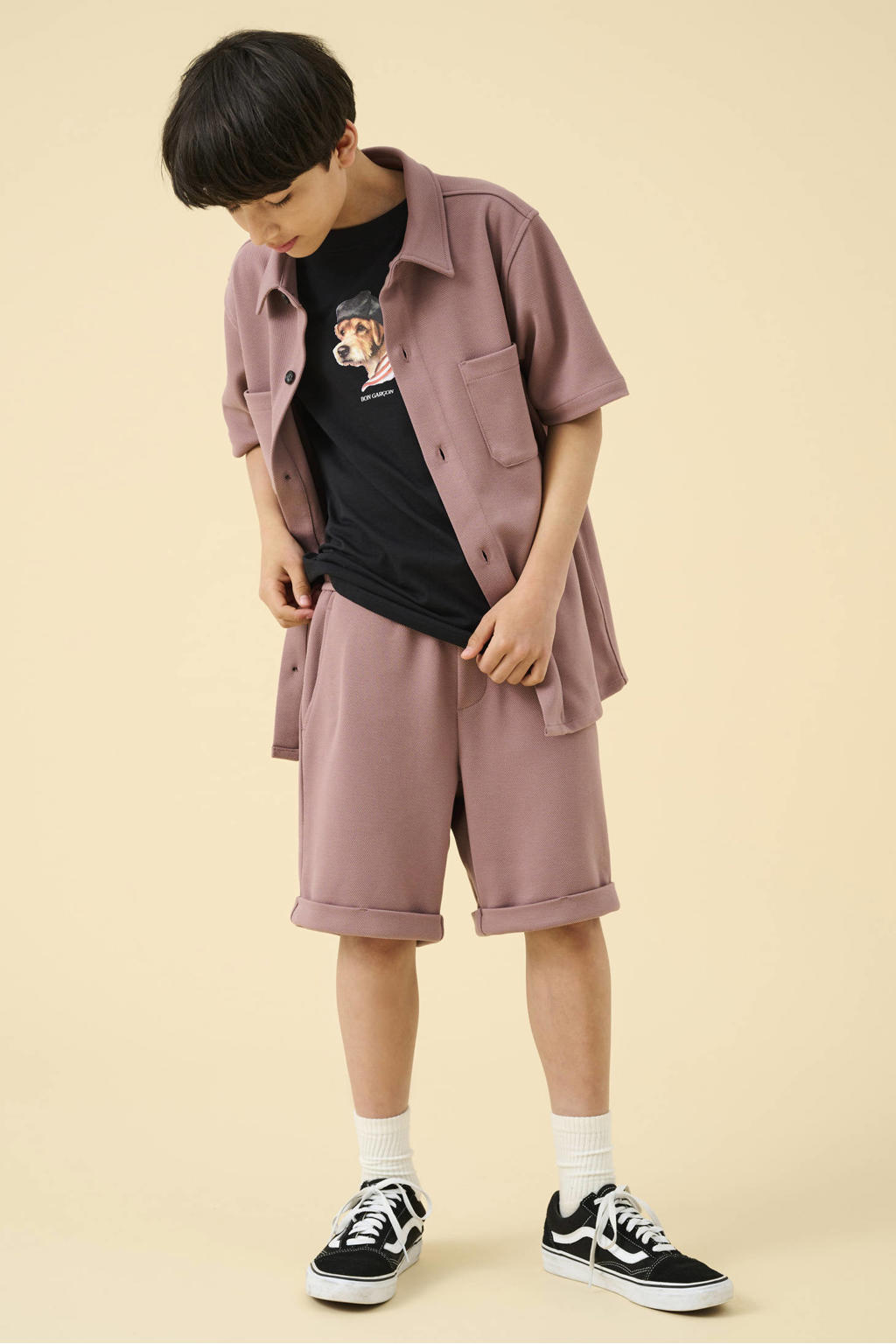 Oudroze jongens ONLY & SONS JUNIOR regular casual short van sweat materiaal met elastische tailleband met koord en effen
