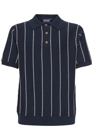 gestreepte polo donkerblauw fijn gebreid