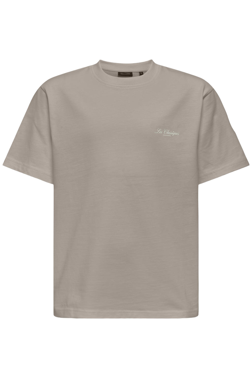 Zandkleurige jongens ONLY & SONS JUNIOR T-shirt van katoen met backprint, korte mouwen en ronde hals