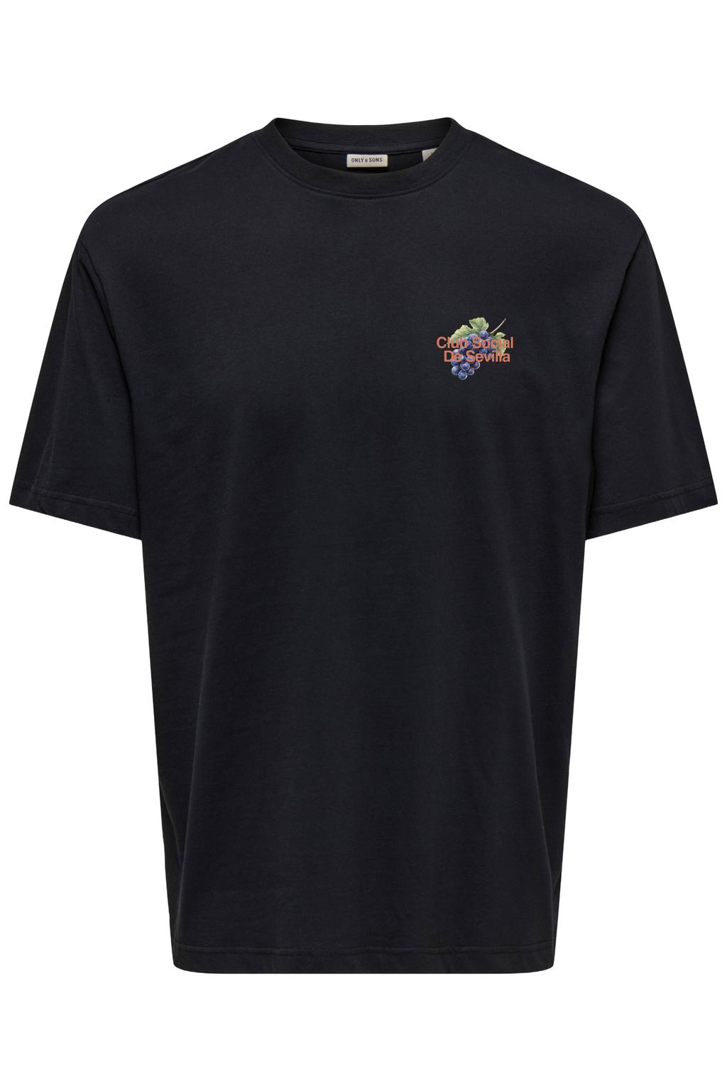 Zwart, paars en oranje jongens ONLY & SONS JUNIOR T-shirt van katoen met backprint, korte mouwen en ronde hals