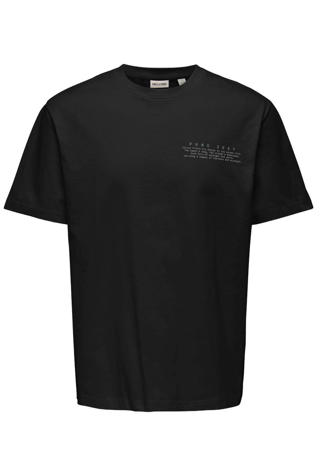 Zwart, geel en oranje jongens ONLY & SONS JUNIOR T-shirt van katoen met backprint, korte mouwen en ronde hals