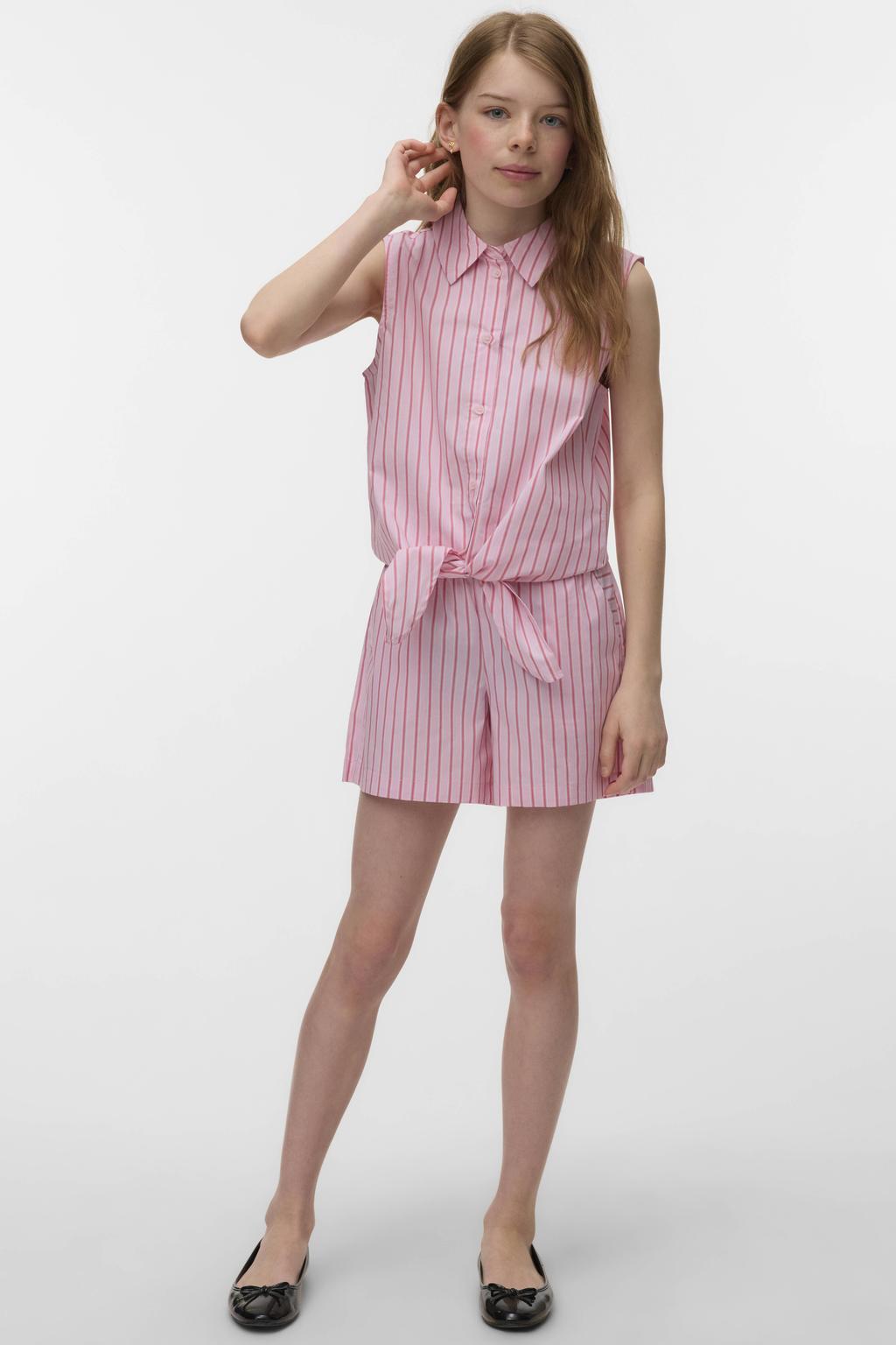 Roze meisjes VERO MODA GIRL regular gestreepte casual short van stretchkatoen met elastische tailleband