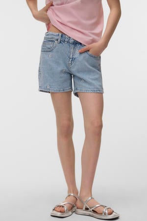 regular waist gebloemde short light blue denim