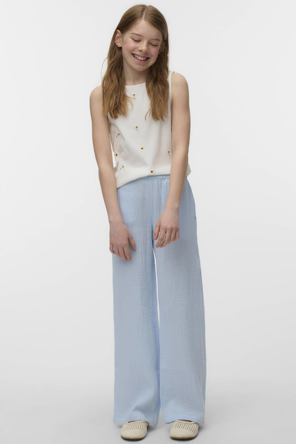 Witte meisjes VERO MODA GIRL gebloemde mouwloze top met ronde hals en borduursels