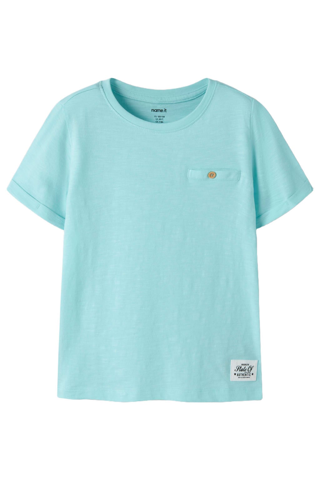 Blauwe jongens NAME IT KIDS T-shirt blauw van katoen met effen, korte mouwen en ronde hals