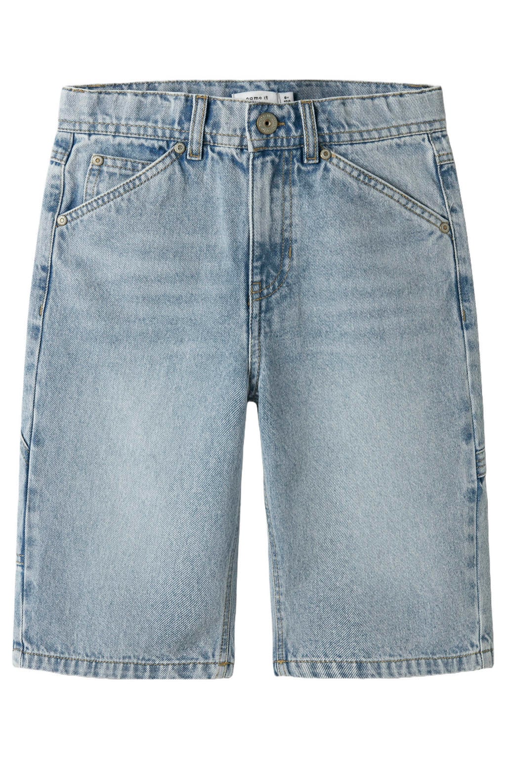 Light blue denim jongens NAME IT KIDS loose short bleached van denim met regular waist, rits- en knoopsluiting en effen