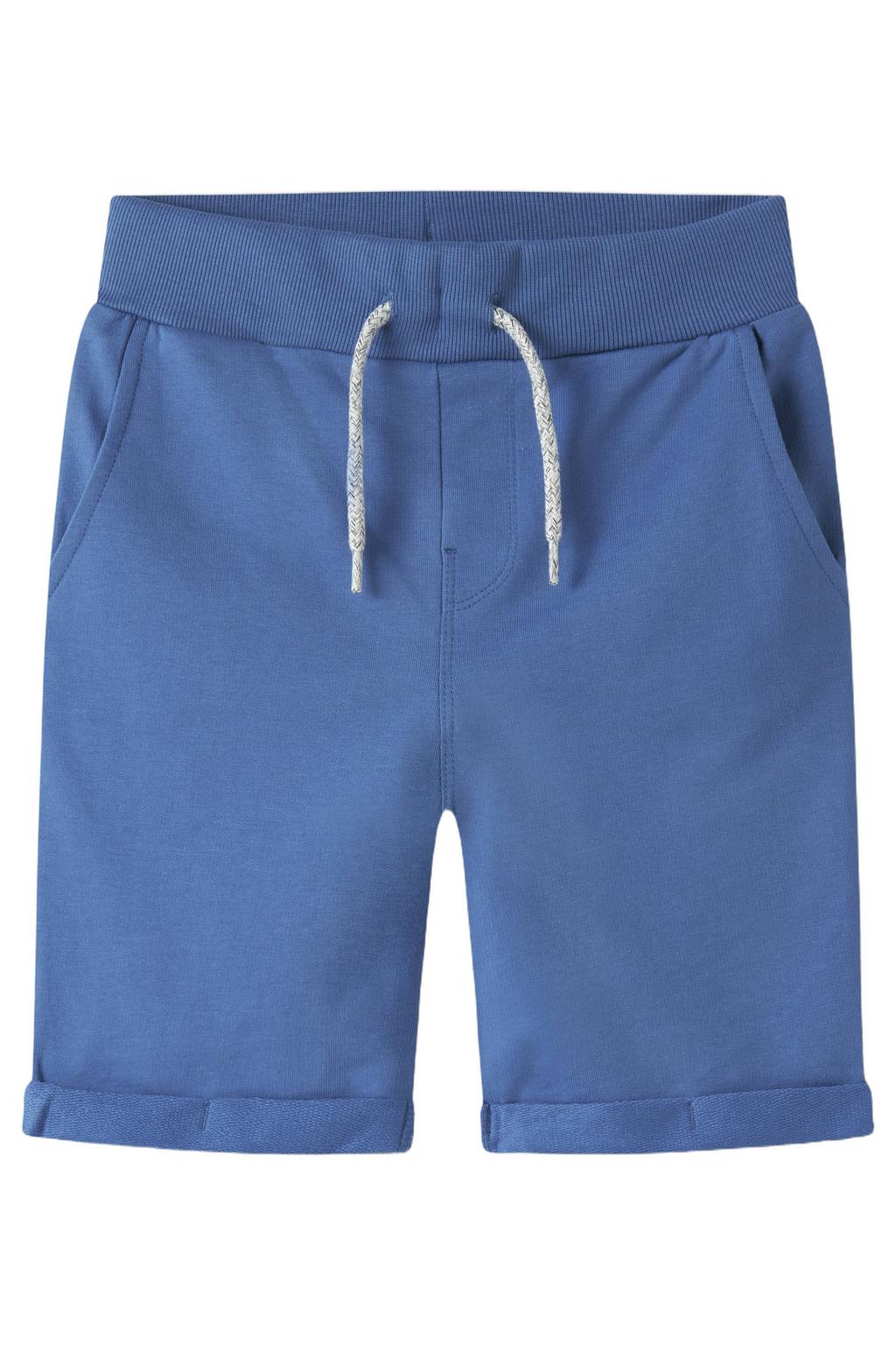 Blauwe jongens NAME IT KIDS regular sweatshort van katoen met elastische tailleband met koord en effen