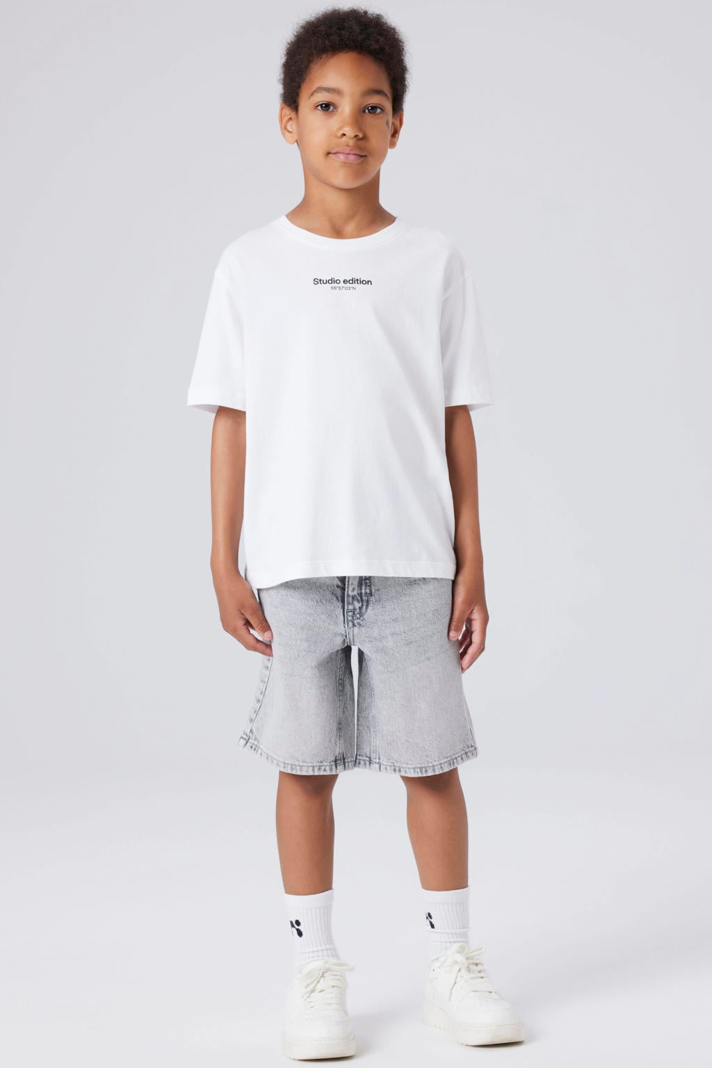 Grey denim jongens NAME IT KIDS regular short van katoen met rits- en knoopsluiting en effen
