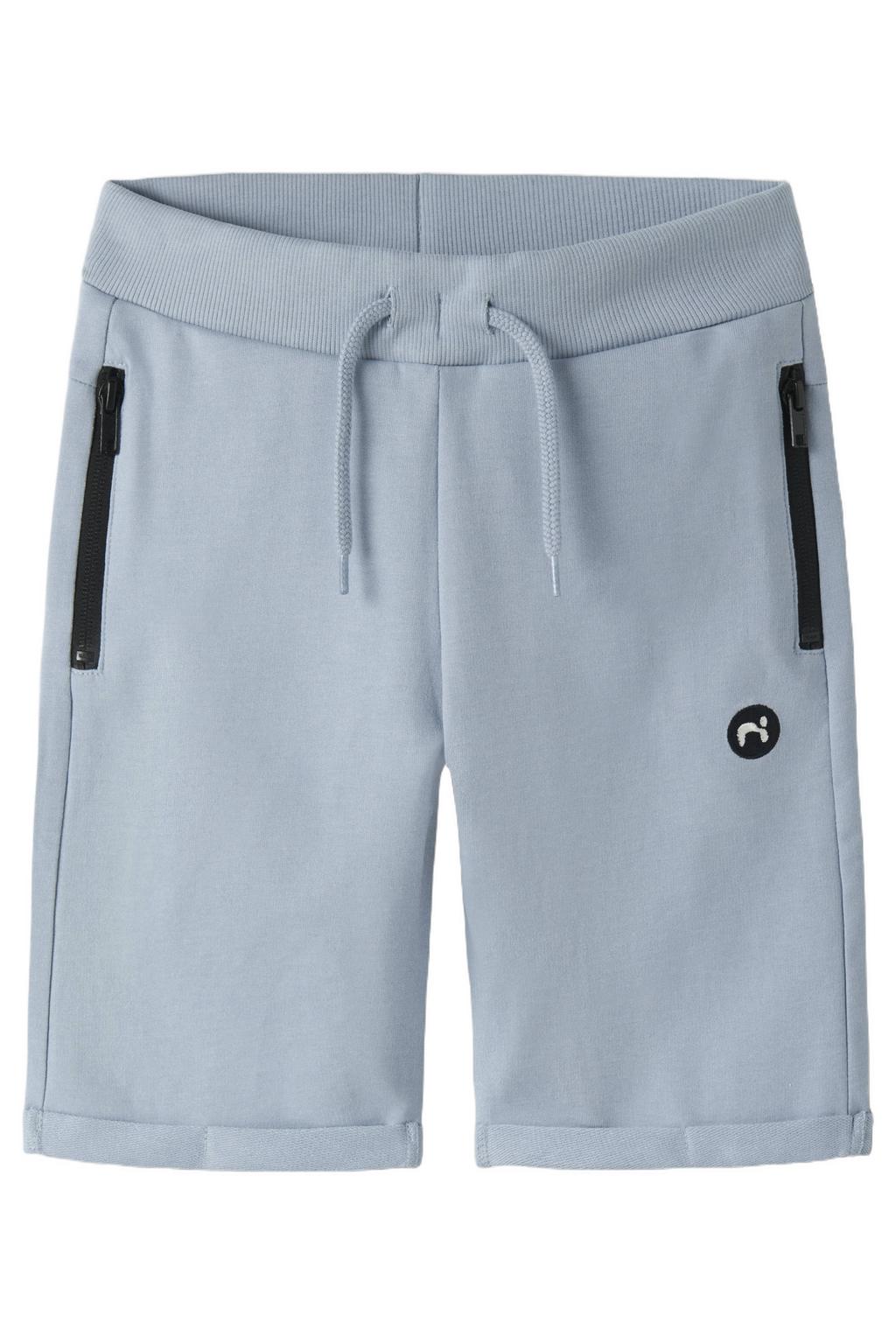 Lichtblauwe jongens NAME IT KIDS regular sweatshort met elastische tailleband met koord en effen
