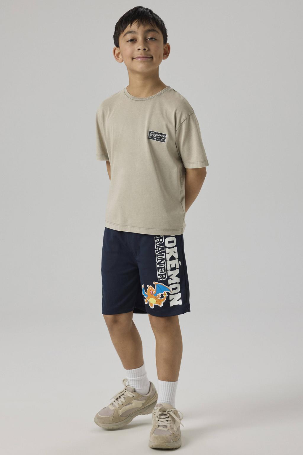 Kakikleurige jongens NAME IT KIDS T-shirt van katoen met printopdruk, korte mouwen en ronde hals