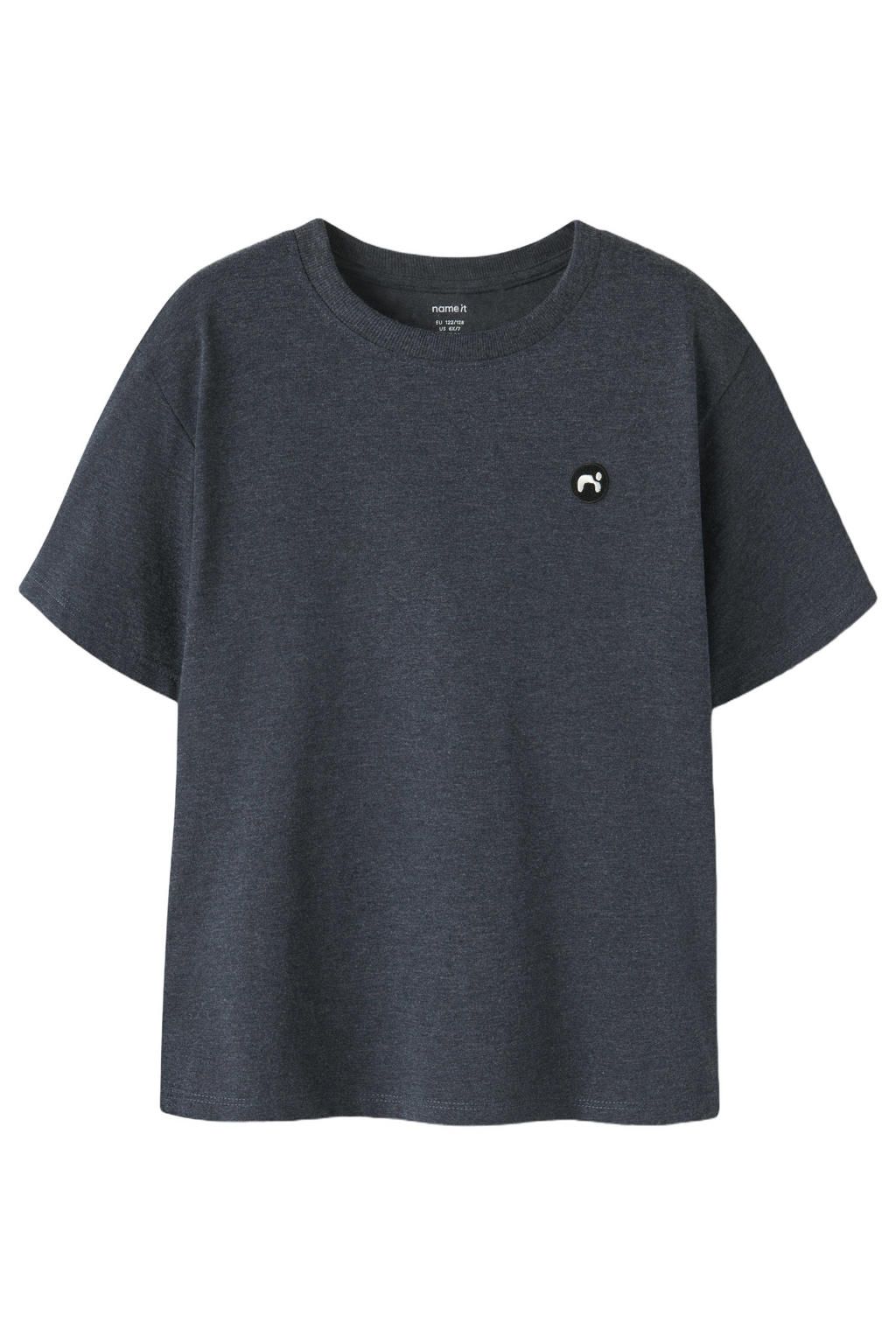 Donkerblauwe jongens NAME IT KIDS T-shirt van katoen met effen, korte mouwen en ronde hals