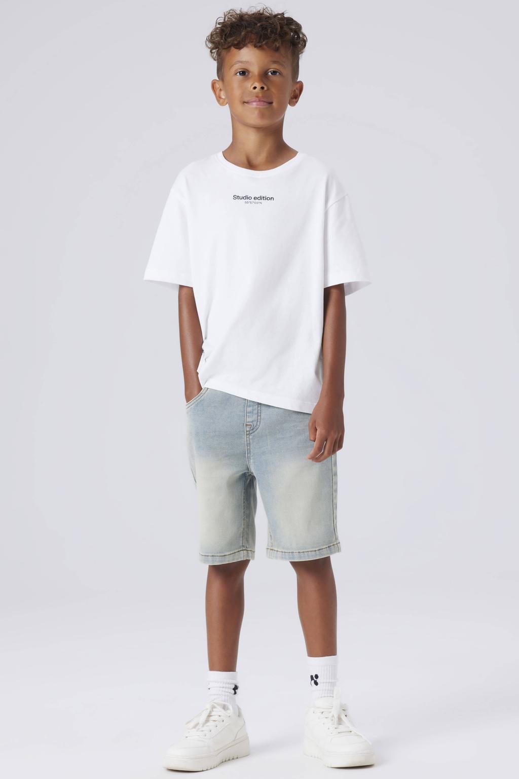 Light blue denim jongens NAME IT KIDS regular short van stretchkatoen met elastische tailleband met koord en effen
