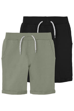 slim sweatshort - grijsgroen/zwart (set van 2)