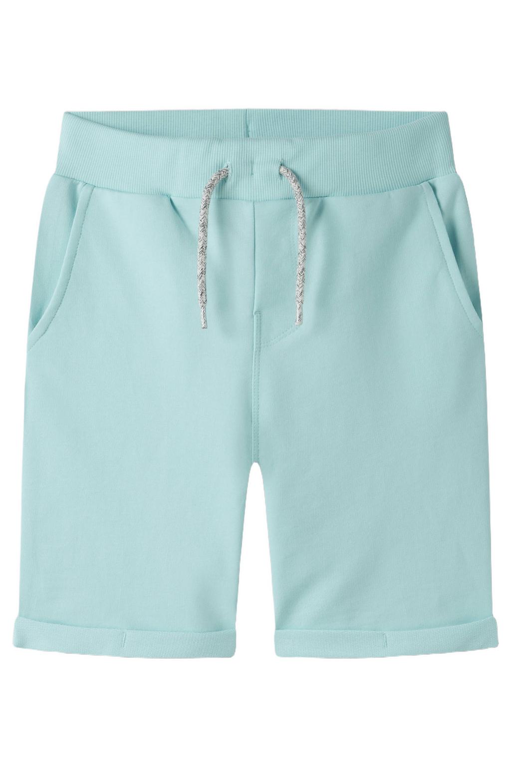 Blauwe jongens NAME IT KIDS regular sweatshort van katoen met elastische tailleband met koord en effen