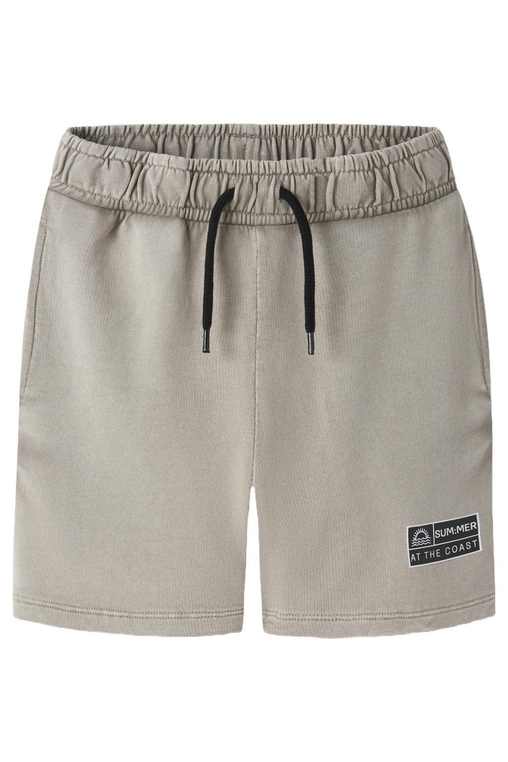 Kakikleurige jongens NAME IT KIDS regular sweatshort met elastische tailleband met koord en effen